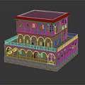 Ancient Architecture Two Story Building Featuring Arched Windows Balconies Stone Exterior And Red Roof