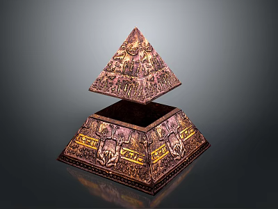 Pyramid Shaped Decorative Storage Box With Intricate Gold Brown Patterns 3d model