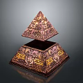 Pyramid Shaped Decorative Storage Box With Intricate Gold Brown Patterns