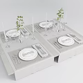 Elegant Tableware Set for Dining Table with Plates Cutlery Glassware Candles and Greenery 3d model
