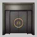 Double Door Design With Black Textured Surface Circular Ornament And Top Square Motifs