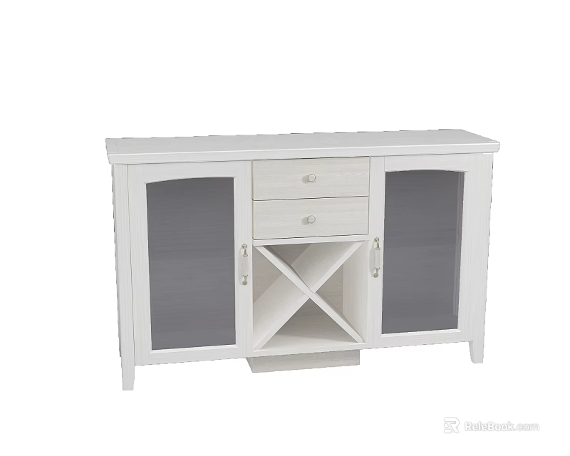 White Wooden Sideboard with Mesh Doors and Drawers Simple Design Furniture 3d model 
