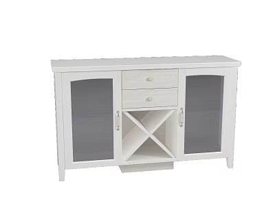 White Wooden Sideboard with Mesh Doors and Drawers Simple Design Furniture 3d model