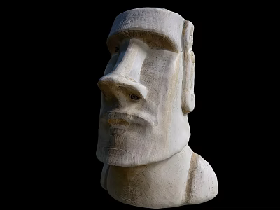 Ancient Style Stone Head Sculpture With Rough Texture And Grayish White Finish 3d model