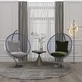 Leisure Sofa Set Featuring Transparent Spherical Design Green Beige Cushions Small Table And Modern Decor
