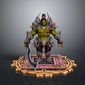 Armored Orc Warrior Character With Curved Blade On Decorative Totem Platform