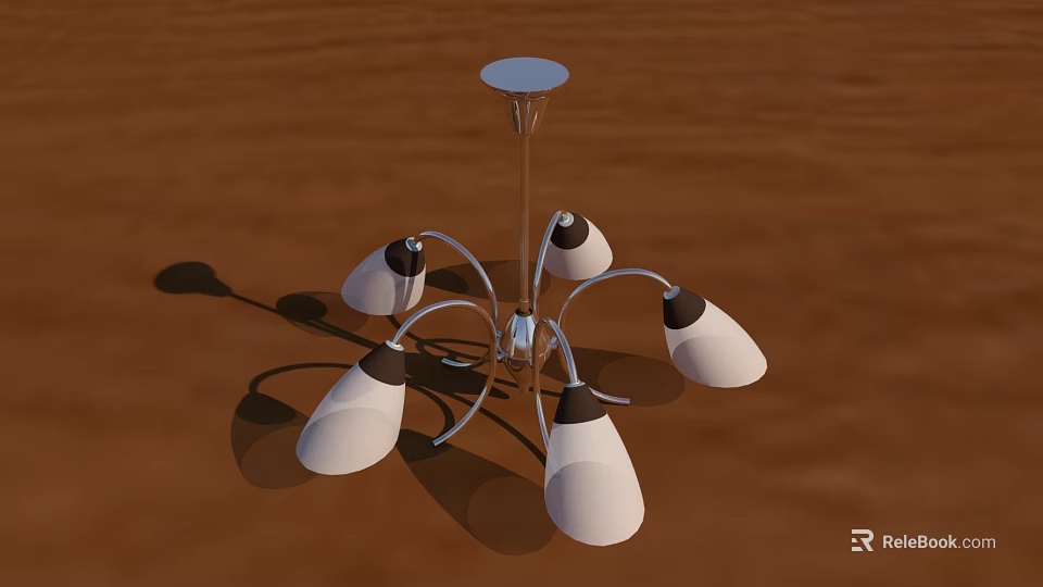 Modern Silver Metal Chandelier With Curved Arms White Lampshades And Black Bases 3d model 
