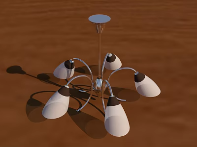 Modern Silver Metal Chandelier With Curved Arms White Lampshades And Black Bases 3d model