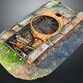 Burned And Rusted Tank On The Ground 3d model