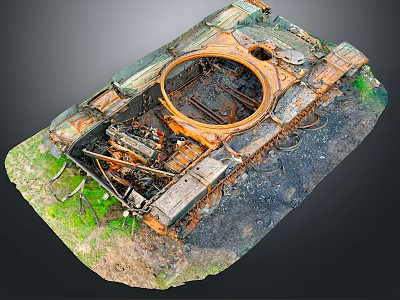 Burned And Rusted Tank On The Ground 3d model