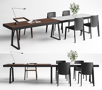 Modern Long Bar Dining Table and Chair Combination Dining Chair Desk and Chair 3d model