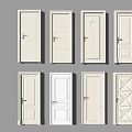 White Hinged Doors With Various Panel Designs Different Styles And Brass Handles 3d model