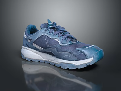 Navy Blue Modern Casual Sneakers With White Textured Sole And Panel Design 3d model