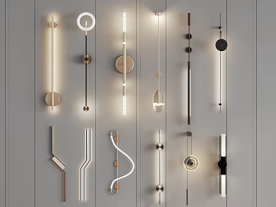 Unique Shaped Wall Sconces Display On Grey Wall 3d model
