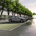 Eco Friendly Parking Lot With Green Trees Parked Cars And Grid Patterned Ground