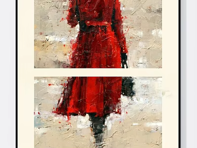 Oil Painting Of Woman In Red Dress With Abstract Background And Textured Brushstrokes 3d model
