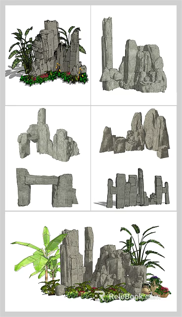 Stone Garden Ornaments With Various Rock Formations And Arch Structures For Landscaping 3d model 