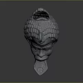 Gray Human Head Shaped Decorative Household Item With Curly Hair And Green Accent