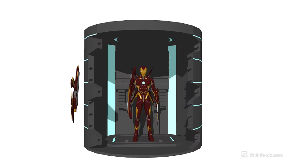 Iron Man In High Tech Chamber With Red And Gold Armor And Mechanical Arms 3d model 