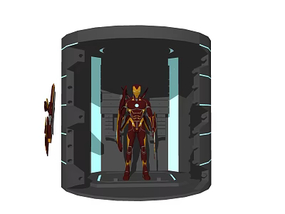 Iron Man In High Tech Chamber With Red And Gold Armor And Mechanical Arms 3d model