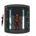 Iron Man In High Tech Chamber With Red And Gold Armor And Mechanical Arms