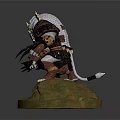 Fantasy Warrior Creature With Horned White Fur Armor And Claws On Green Brown Base