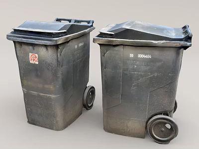Public Facilities Waste Management Black Trash Bins With Wheels And Red Sticker 3d model