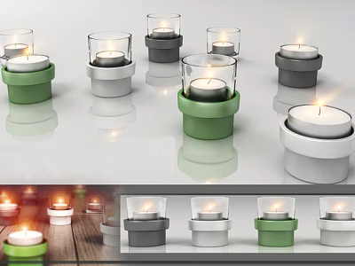 Modern Candle Lamps With Glass Shades In Green White Gray Colors 3d model