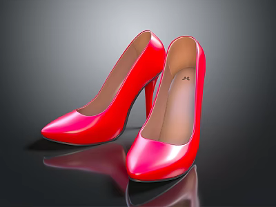 Shiny Red High Heels With Pointed Toe And Stiletto Heel On Black Background 3d model