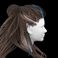 Hair Jewelry Accessories With Blue Decorations On Braided Brown Hair Mannequin Head