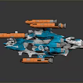 Sci Fi Flying Vehicle 3D Model With Blue White Body And Orange Cylindrical Parts
