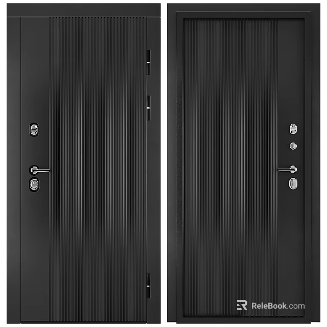 Black Security Door With Vertical Striped Design And Multiple Security Locks 3d model