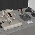 Modern Italian Double-sided Sofa Coffee Table Combination Multi-person Sofa Coffee Table Combination Fabric Sofa Double-sided Sofa 3d model