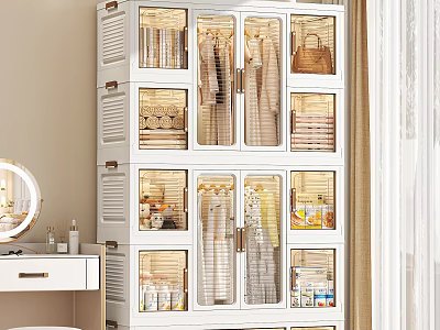 Modern White Wardrobe With Glass Doors Lighted Shelves For Clothes And Bags 3d model