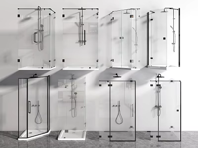 Diverse Modern Shower Head Styles In Glass Shower Enclosure Displays 3d model