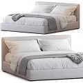 Modern Double Bed With Sleek Headboard White Sheets Gray Throw And Furry Blanket