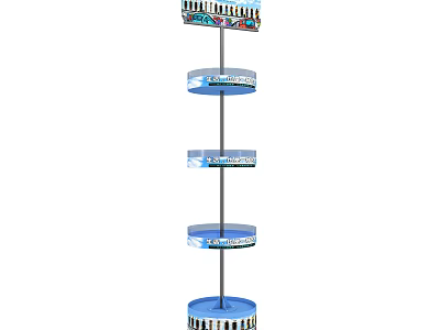 Multi Tiered Rotating Display Shelf With Blue Layers And Black Frame For Vitamin Products 3d model