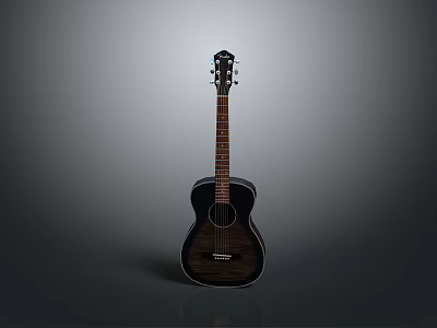 Dark Colored Acoustic Guitar For Daily Living With Smooth Wooden Texture And Classic Design 3d model