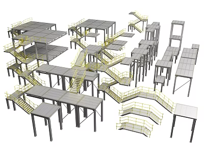 Public Facility Steel Structure Components With Platforms Staircases And Railings 3d model