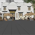 Traditional Teahouse Exterior Design With Outdoor Seating And Decorative Lanterns