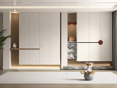 Modern Entryway Cabinet Sideboard With White Wooden Doors And Shelf Interior Design 3d model