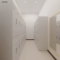 Modern Locker Corridor Design With Light Colored Lockers Mirror And Tile Floor