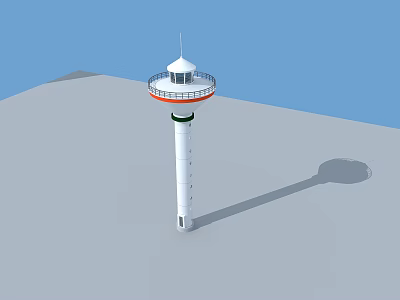 Industrial Lighthouse Navigation Equipment With White Tower Red Green Rings And Observation Platform 3d model