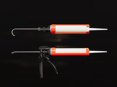 Professional Red White Caulk Guns Hardware Tools With Black Trigger And Metal Nozzle 3d model