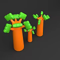 Inflatable Trees with Orange Trunks and Green Canopies in Three Sizes 3d model