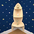 Kids Room Space Theme Storage Shelves With Rocket Boat Shapes Starry Wall And Carpet