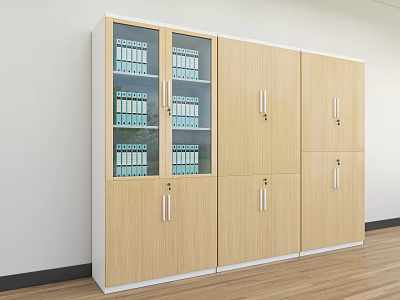 Modern Office Bookcase Design With Glass Doors Wooden Cabinets And File Storage 3d model