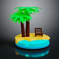 Tropical Island Scene With Palm Trees Wooden Chair Sandy Beach And Clear Water