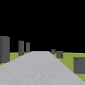 Illuminated Pathway With Modern Square Path Lights And Green Grass At Night
