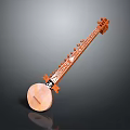 Handcrafted Wooden Sitar Stringed Instrument With Multiple Strings Intricate Carvings And Round Resonant Body